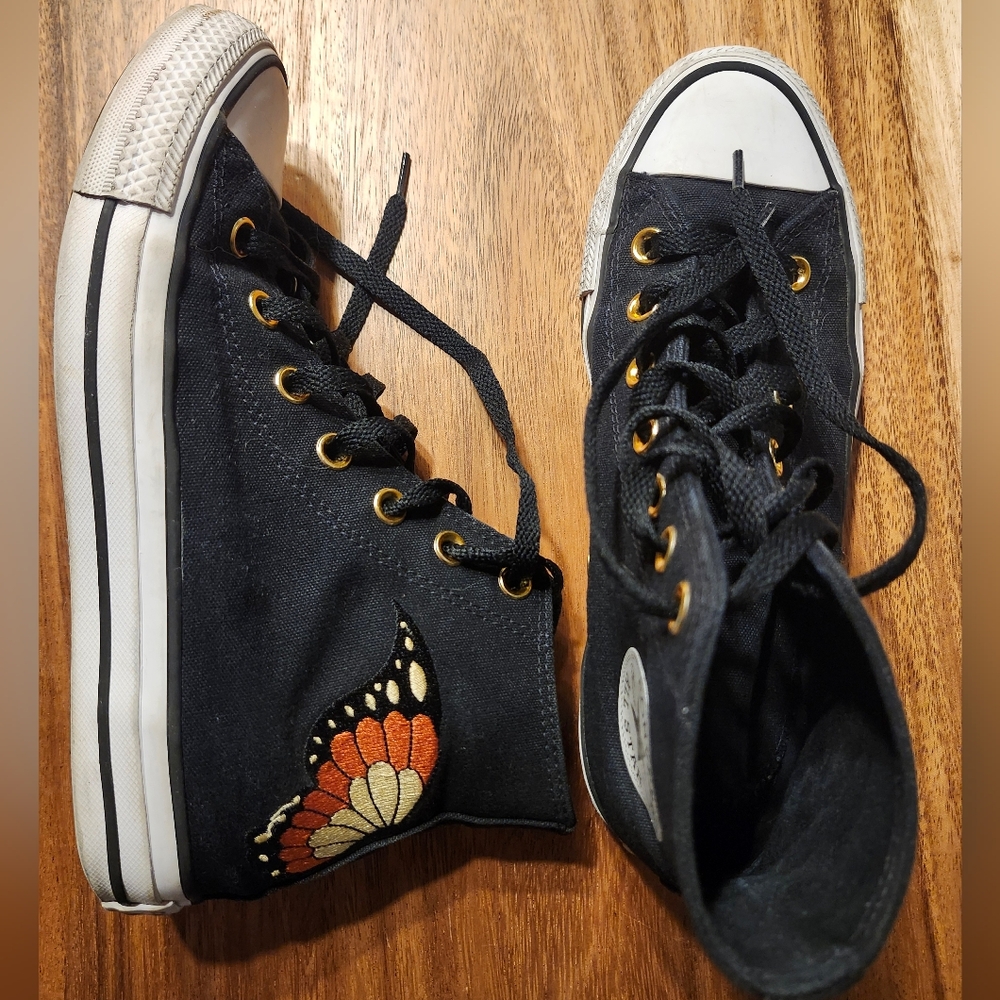 Converse Black High-Top Sneakers With Butterfly Detail